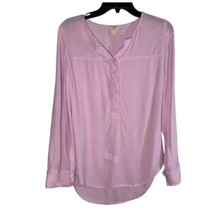 J‎ Crew Womens Pink Long Sleeve Button Neck Top Shirt Small Casual Sheer